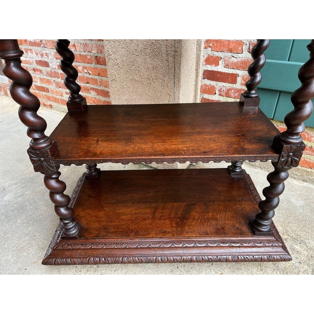 Wood Antique English Server Console Table Jacobean Carved Oak Barley Twist C1900 For Sale - Image 7 of 18
