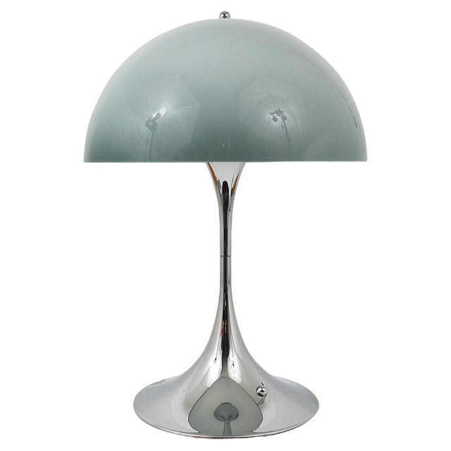 Panthella Table Lamp with Chrome Base and Grey Shade by Verner Panton for Louis Poulsen, 1970s For Sale