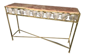 Contemporary Brass Console Rock Crystal Red Onyx