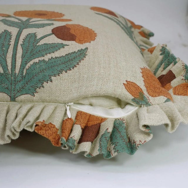 Fabdivine Artisan Block Print Throw Frill Pillow Cover 24x24 Inch Thick Linen- Badshah For Sale - Image 4 of 5