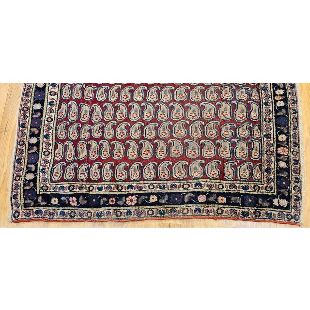 Vintage Persian Malayer Area Rug, Hand-Knotted Wool, Allover Paisley Pattern, Red & Navy, 3x3 For Sale - Image 9 of 14