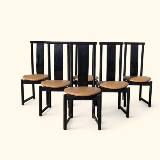 Set of Six BiF Postmodern Black Lacquer Dining Chairs, 1980s For Sale - Image 10 of 17