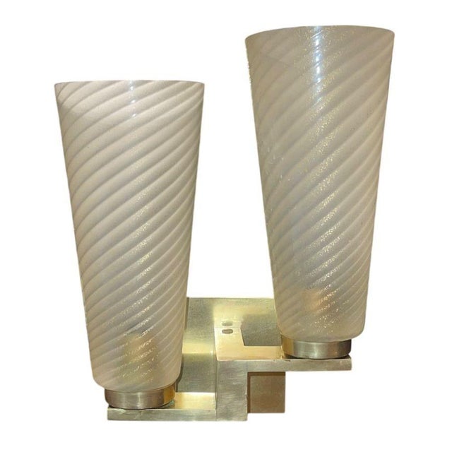 Italian 1990's Limited Edition Murano Glass and Brass Sconces - Set of Four For Sale - Image 3 of 10