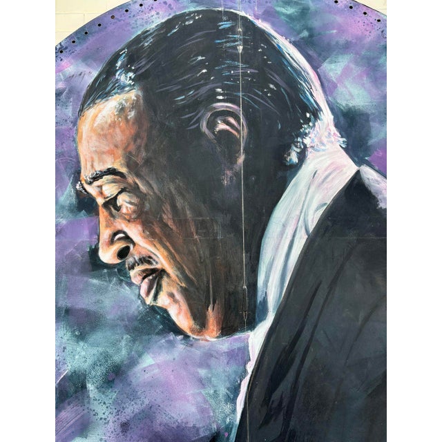 10' Foot Tall Oil on Canvas Portrait of Count Basie Light Up Folding Screen 1980, Signed Kenmarek For Sale - Image 4 of 4