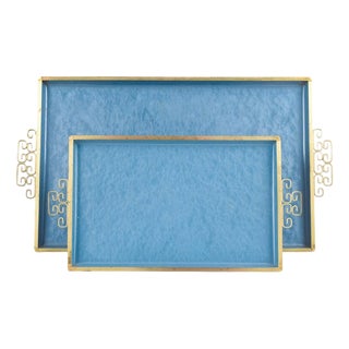 Art Deco Brass Trays with Moiré Glaze from Kyes, USA, 1930s, Set of 2 For Sale