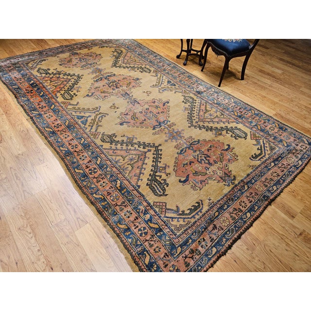 Vintage Turkish Oushak Rug, Hand-Knotted Wool, Pale Yellow, 1900s, 7' x 12' For Sale - Image 10 of 18