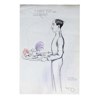 Luccio (Carlo Bolognesi), The Plate of the Day, Ink and Watercolor on Paper, 1924 For Sale