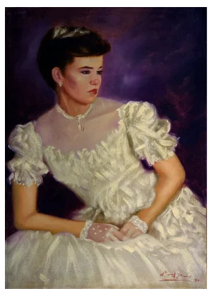 Nicola Del Basso, Portrait of a Woman in a White Dress, 1983, Oil on Canvas
