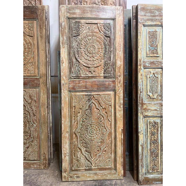Vintage Indian Lotus Mandala Carved Sliding Barn Door, Statement Piece80x28 For Sale In Orlando - Image 6 of 6