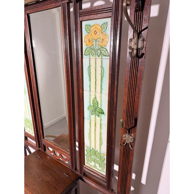 Antique Art Nouveau Hall Stand with Mirror For Sale - Image 6 of 7