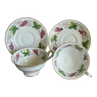1900 Spode Copeland Grapevine Footed Teacups & Saucers, Set of 2, England For Sale