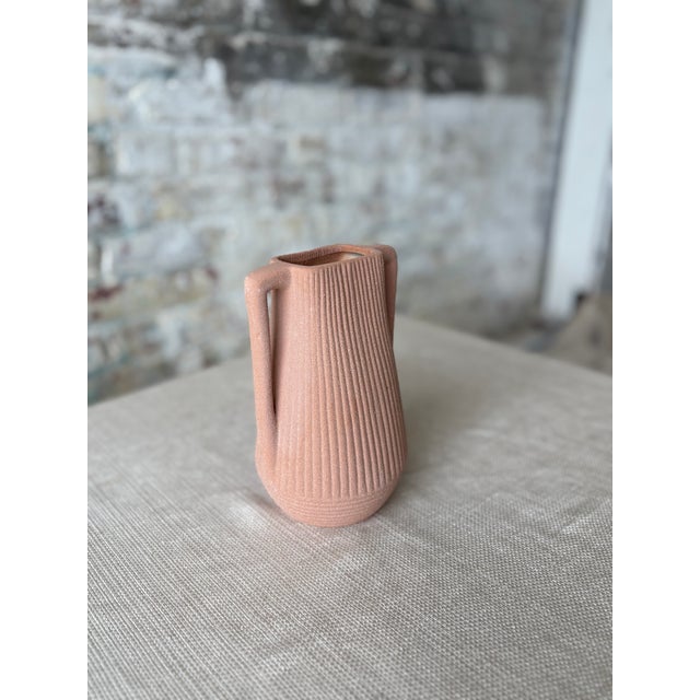 Contemporary Textured Terracotta Pink Double Handle Bud Vase For Sale - Image 3 of 6