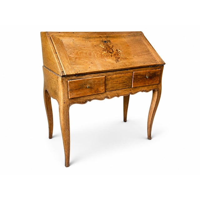 Louis XV Secretaire Desk in Fruitwood with Floral Marquetry and Secret Compartment, 1700s For Sale - Image 10 of 10