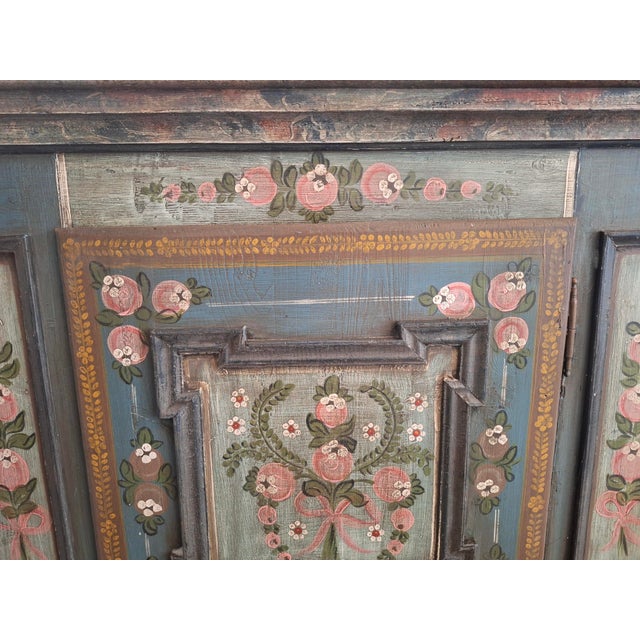 Small Antique Blue Hand-Painted Alpine Wardrobe, 1810s For Sale - Image 11 of 14