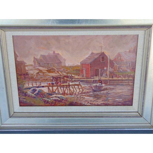 Brown Original Vintage Oil Painting "Port" by Joseph Crilley 17"w X 12.5"h Framed For Sale - Image 8 of 10