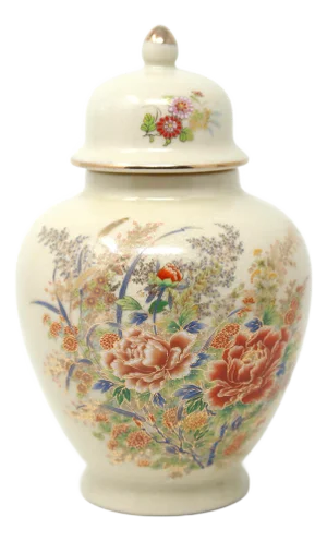 Vintage 8-Inch Floral Beige Crackle Japanese Ginger Jar