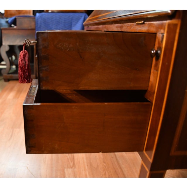1900s Antique English Edwardian Mahogany & Satinwood Inlay Secretary Desk Writing Desk For Sale - Image 12 of 18