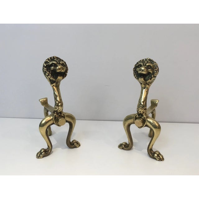 Gold Lions Bronze Andirons, French, circa 1900 - A Pair For Sale - Image 8 of 13