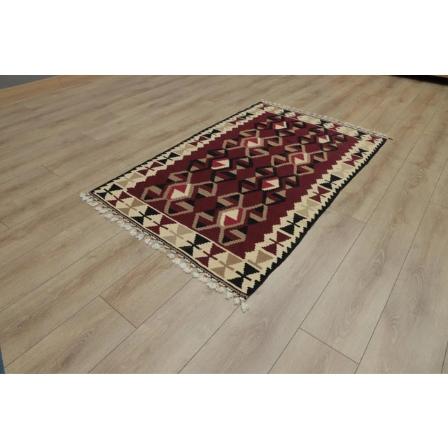 Rustic 1960s Traditional Burgundy Wool Rug For Sale - Image 3 of 13