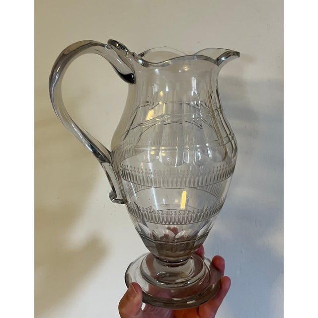 English Large Antique Early 19th Century George III Anglo Irish Cut Crystal Glass Wine Ewer or Water Pitcher For Sale - Image 3 of 18