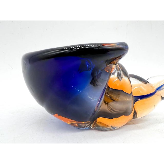Blue 20th Century Somerso Murano Glass Shell- Blue, Orange and Transparent For Sale - Image 8 of 12