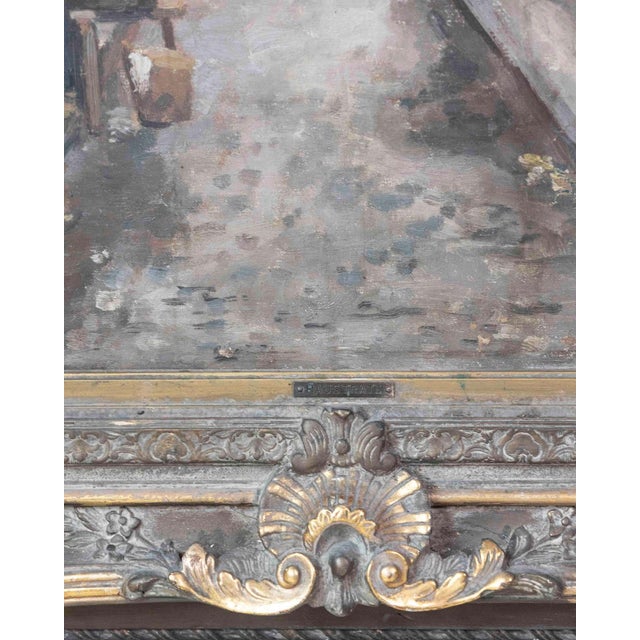 19th Century 19th Century European Old Town Street Scene with Figure, Oil Painting in Ornate Gilt Frame For Sale - Image 5 of 9