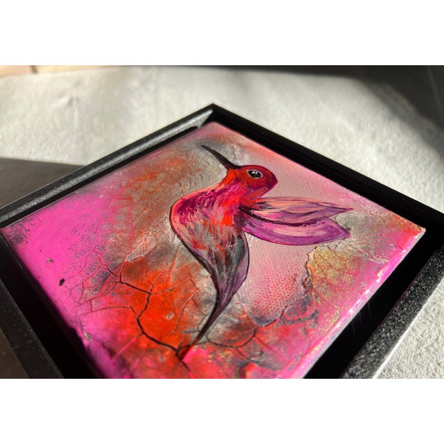Contemporary Hummingbird #1 by Ana Hefco | Tinted Layered Resin on Stretched Canvas of a hummingbird in flight For Sale - Image 3 of 5