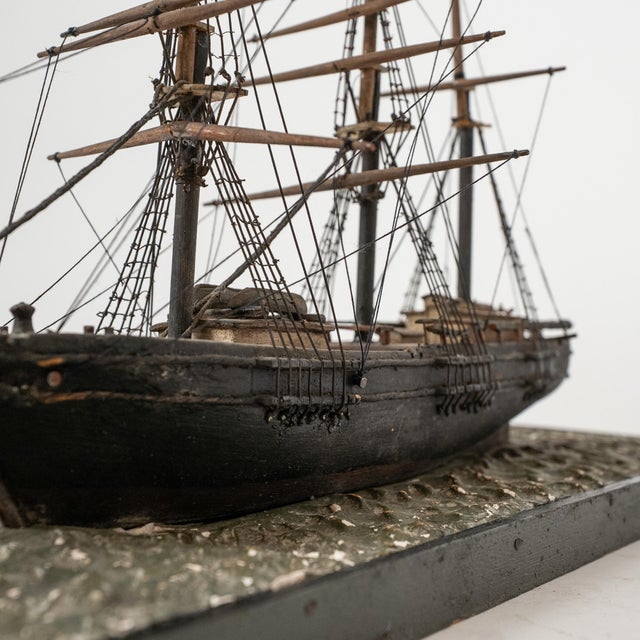 Antique Three-Masted Schooner Ship Model in Glass Case For Sale - Image 15 of 18