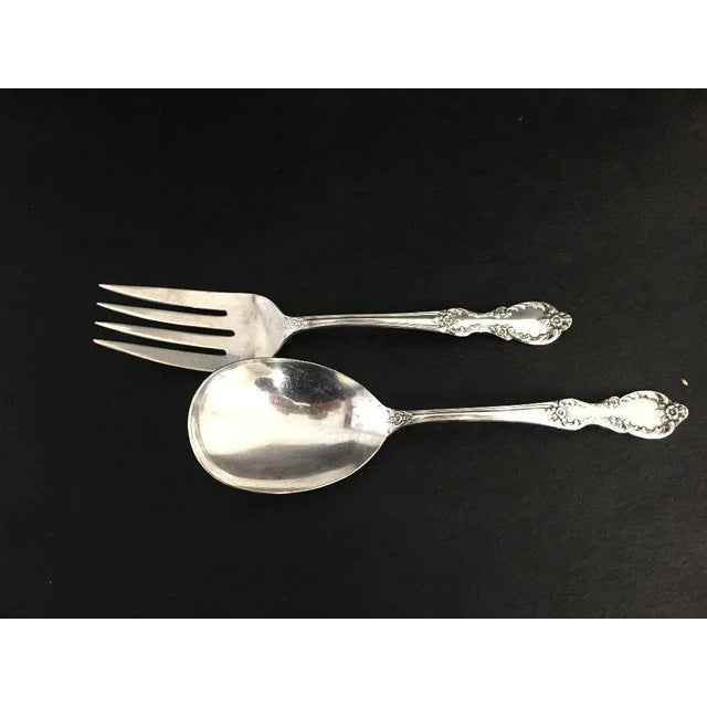 Traditional Rose Pattern Serving Utensils Fork & Spoon- A Pair For Sale - Image 3 of 5