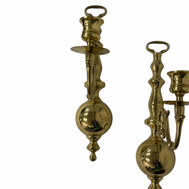 Traditional Vintage Brass Wall Sconces Colonial, Mid Century, Georgian - A Pair For Sale - Image 3 of 4