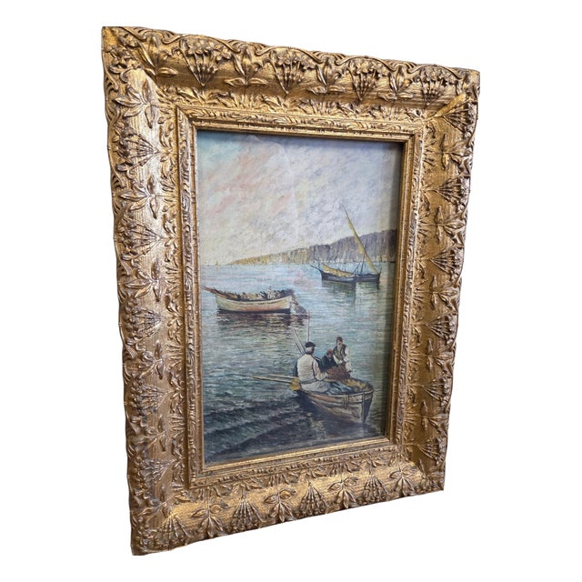 De Risi, Seascape with Fishermen ,Early 1900s, Oil on Canvas, Framed For Sale