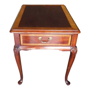 Thomasville Queen Anne Style Satinwood Inlaid Mahogany Side Table