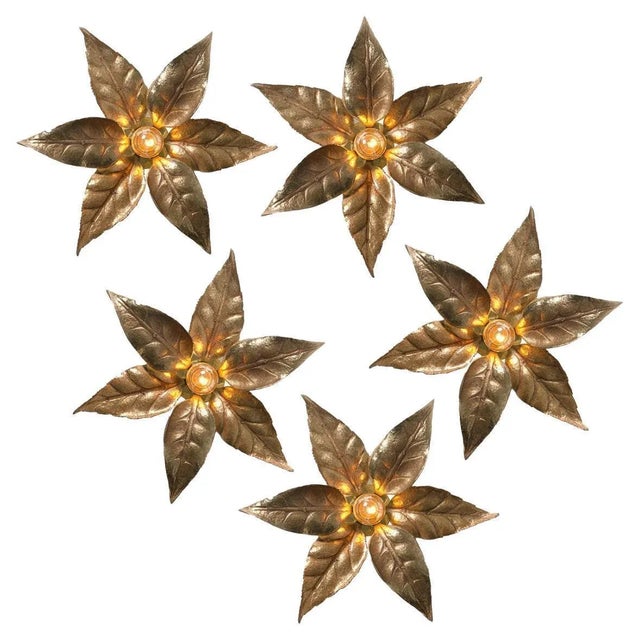1970s Brass Flowers Wall Lights from Willy Daro, 1970s For Sale - Image 5 of 13