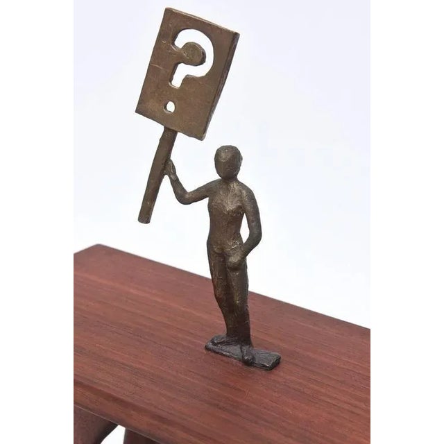 Wood One of a Kind Signed Bronze on Wood Sculpture Entitled "Ask a Question" For Sale - Image 7 of 11