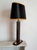 Vintage Hollywood Regency lamp, circa 1970/1980. The lamp base is finished in imitation tortoiseshell and brass. The...