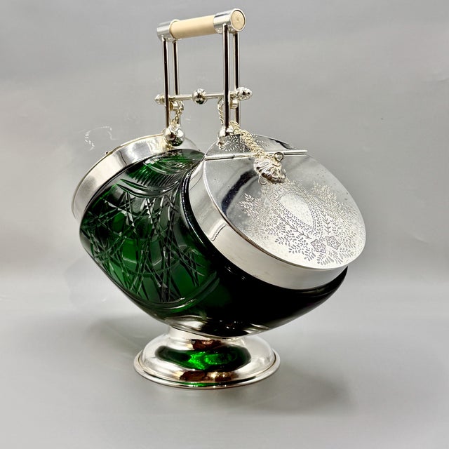 Emerald Green Cut Glass Biscuit Barrel from James Deakin & Sons, 1920 For Sale - Image 10 of 18