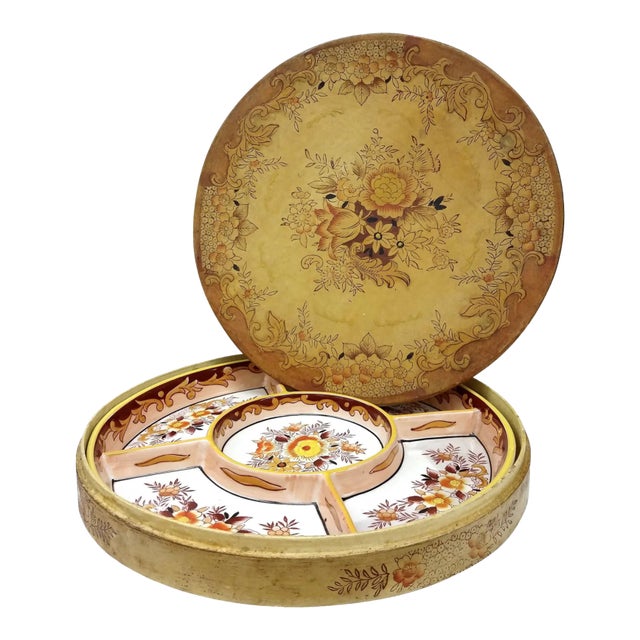 Mid-Century Modern Divided Serving Plate With Matching Box For Sale