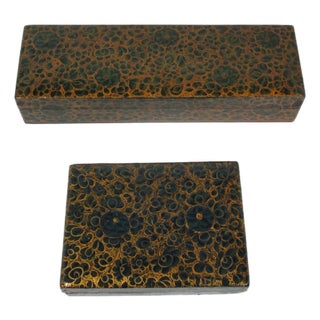 Vintage Kashmir Handmade and Hand-Painted Lacquered Boxes, Set of 2 For Sale