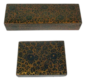 Vintage Kashmir Handmade and Hand-Painted Lacquered Boxes, Set of 2