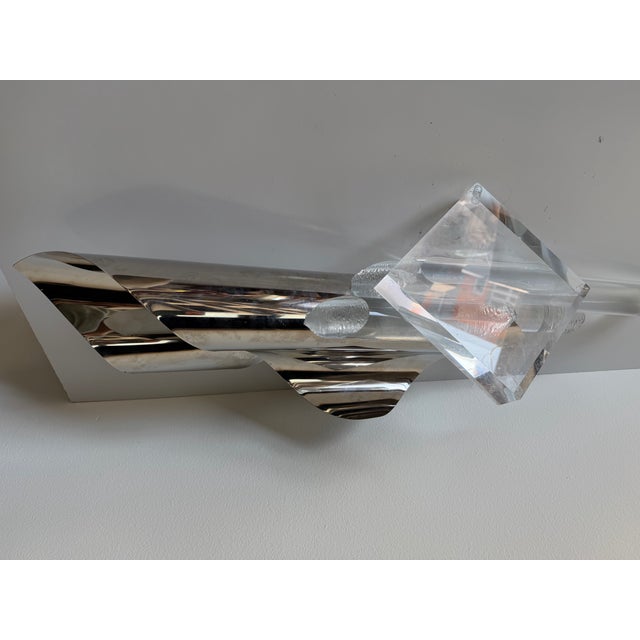 Dan Murphy Mirror Finish Stainless Steel and Lucite Abstract Sculpture, Signed For Sale In Miami - Image 6 of 12