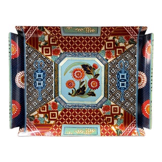1970s Imari Print Coated Fabric on Hard Plastic / Acrylic Serving Tray — Large 20.5" X 16” For Sale