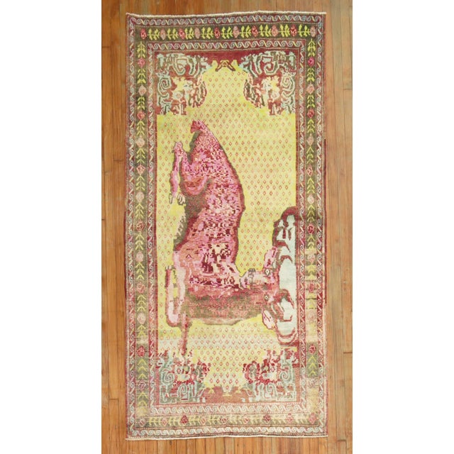Early 20th Century Jolly Deer Pictorial Karabagh Conversation Rug - 4'5" x 7'9" For Sale - Image 4 of 6
