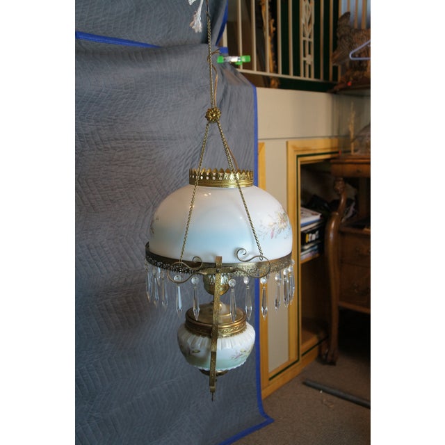Antique Victorian Converted Hurricane Parlor Oil Lamp Pendant Light Chandelier For Sale - Image 17 of 18