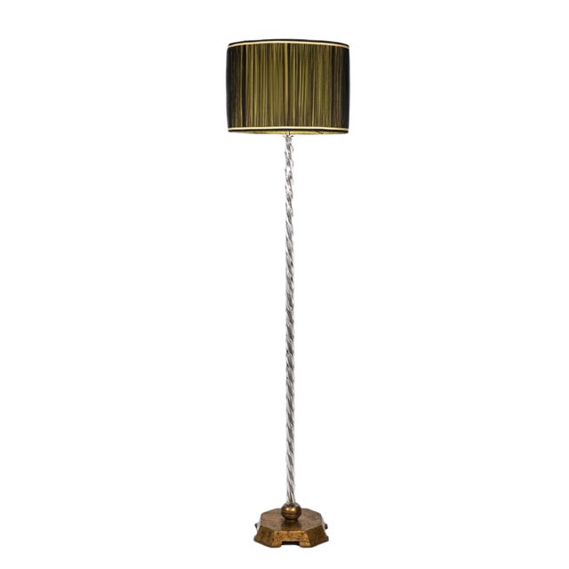 Floor Lamp in Glass and Gilded Metal from Maison Baguès, 1950s For Sale