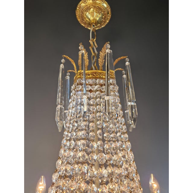Antique French Empire Crystal Tent and Basket Chandelier Brass For Sale - Image 11 of 14