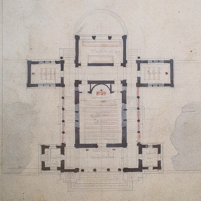 Glass Large Vintage Architectural Villa Plan, French, Framed, After Edmond Paulin, Art For Sale - Image 7 of 11