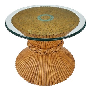 Vintage Gabriella Crespi Style Pencil Reed & Rattan Hourglass Side Table For Sale