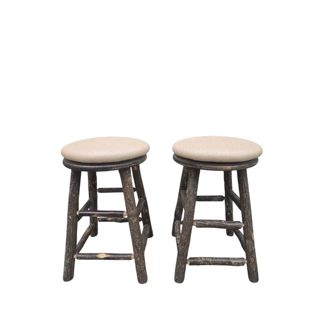 Vintage Adirondack Style Aspen Log Swivel Bar Stools - Pair For Sale - Image 4 of 10