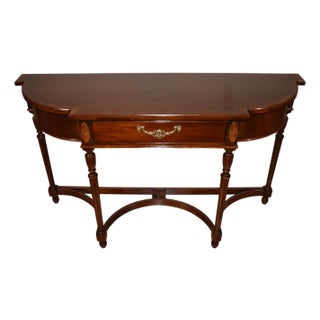 1970s Regency Style Mahogany Banded Satinwood Console Table For Sale
