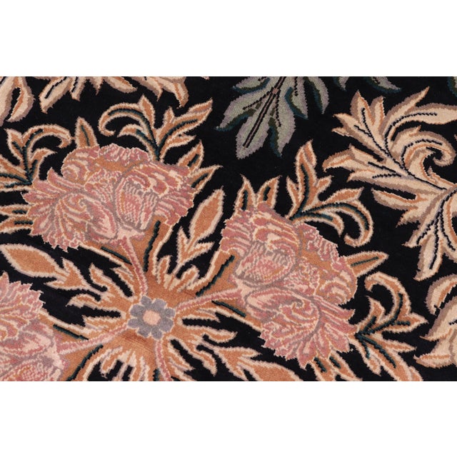 Shabby Chic 1990's Floral Tulip Pak-Persian Black/Tan Wool Round Rug- 8'0'' X 8'2'' For Sale - Image 4 of 9
